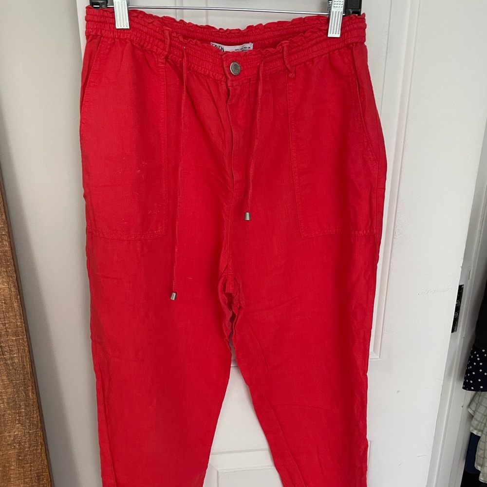 Red Linen Zara Trousers